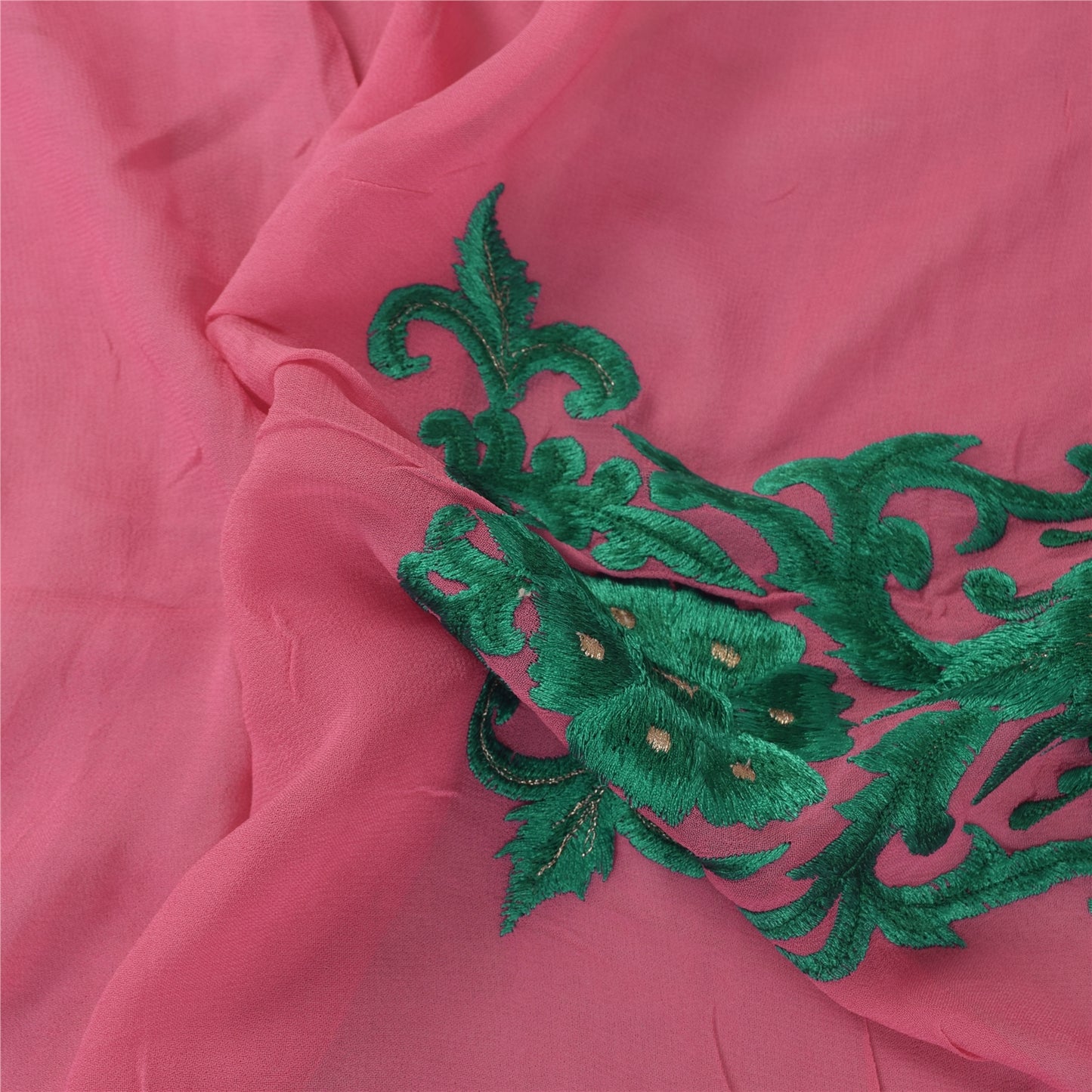 Sanskriti Vintage Long Dupatta/Stole Pure Georgette Embroidered Pink Scarf Veil