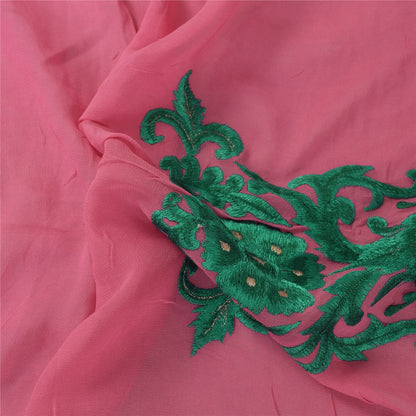 Sanskriti Vintage Long Dupatta/Stole Pure Georgette Embroidered Pink Scarf Veil