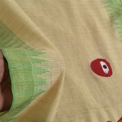 Sanskriti Vintage Long Dupatta/Stole Pure Cotton Cream Hand Painted Scarf Veil