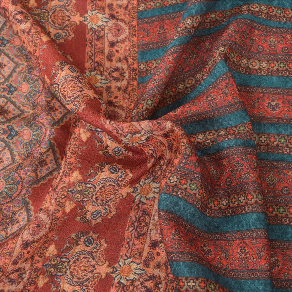 Sanskriti Vintage Red Dupatta Long Stole Art Silk Printed Premium Wrap Scarves