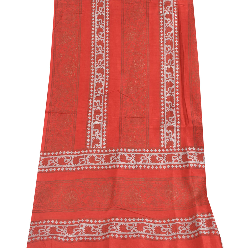 Sanskriti Vintage Long Dupatta/Stole Pure Cotton Red GoldenHand Block Print Veil