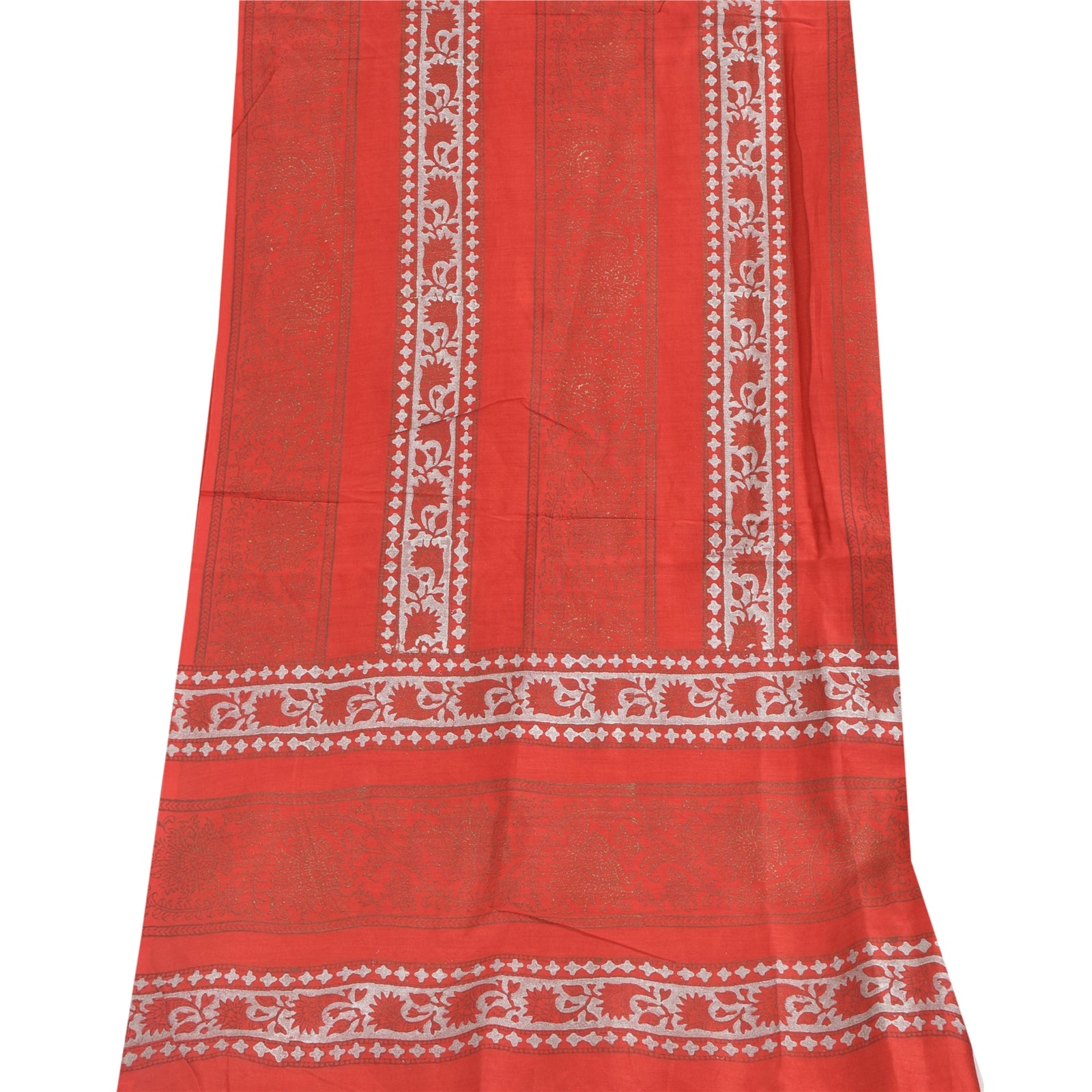 Sanskriti Vintage Long Dupatta/Stole Pure Cotton Red GoldenHand Block Print Veil