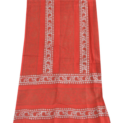 Sanskriti Vintage Long Dupatta/Stole Pure Cotton Red GoldenHand Block Print Veil
