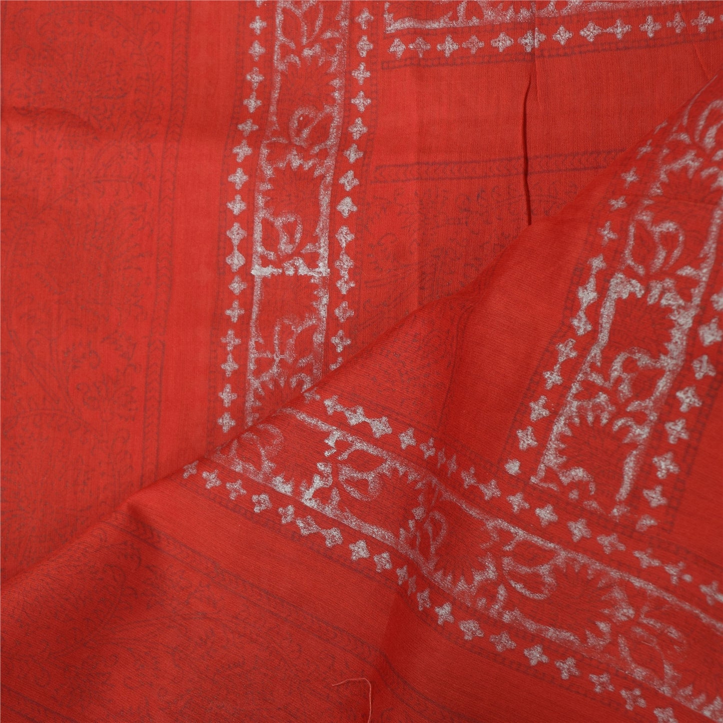 Sanskriti Vintage Long Dupatta/Stole Pure Cotton Red GoldenHand Block Print Veil