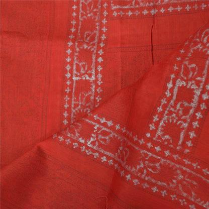 Sanskriti Vintage Long Dupatta/Stole Pure Cotton Red GoldenHand Block Print Veil