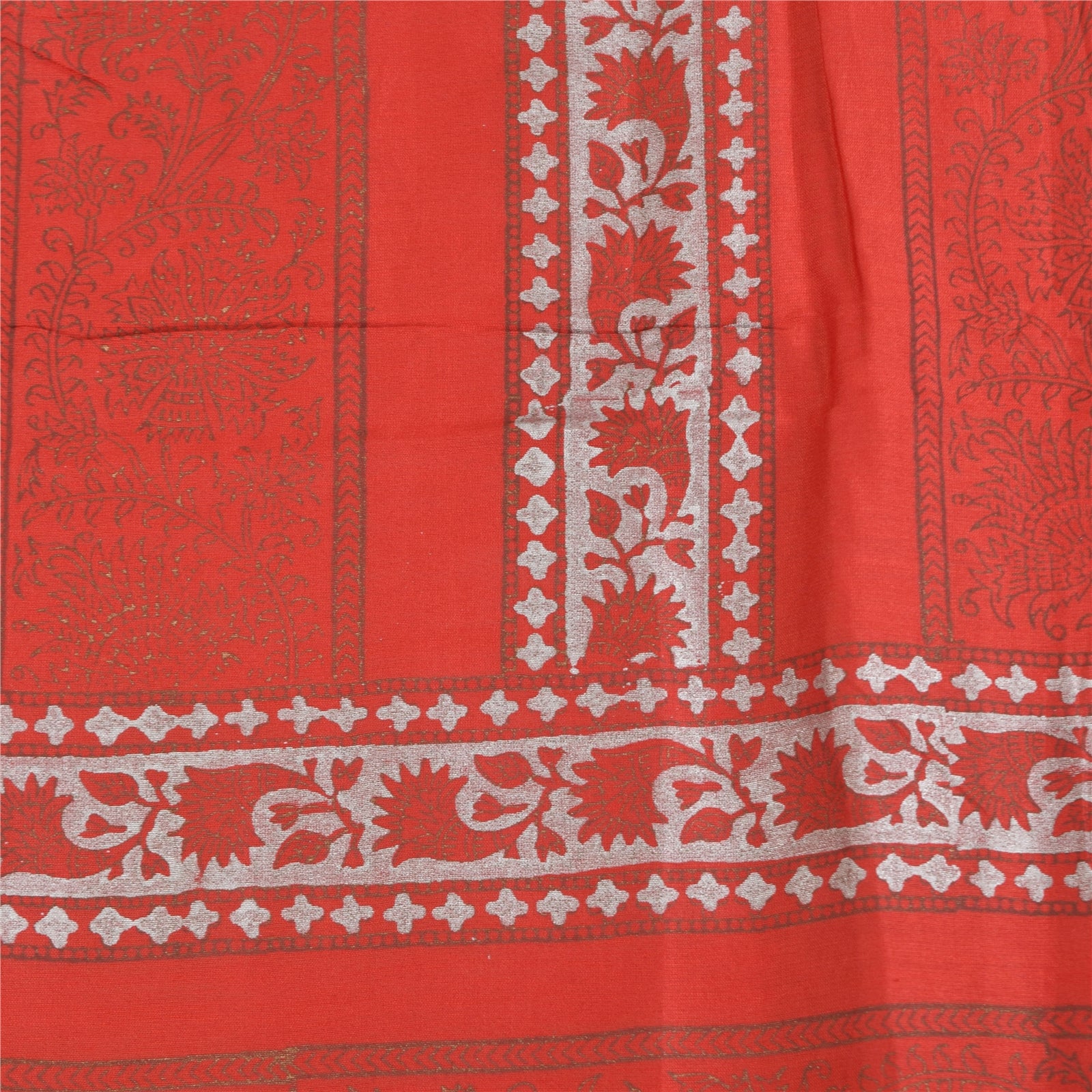 Sanskriti Vintage Long Dupatta/Stole Pure Cotton Red GoldenHand Block Print Veil