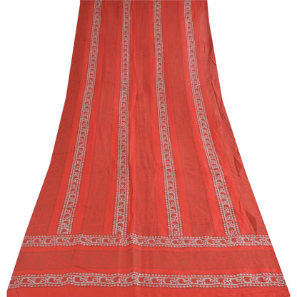 Sanskriti Vintage Long Dupatta/Stole Pure Cotton Red GoldenHand Block Print Veil