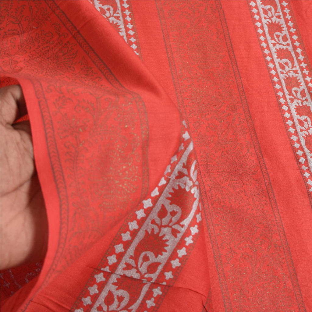 Sanskriti Vintage Long Dupatta/Stole Pure Cotton Red GoldenHand Block Print Veil