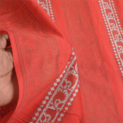 Sanskriti Vintage Long Dupatta/Stole Pure Cotton Red GoldenHand Block Print Veil