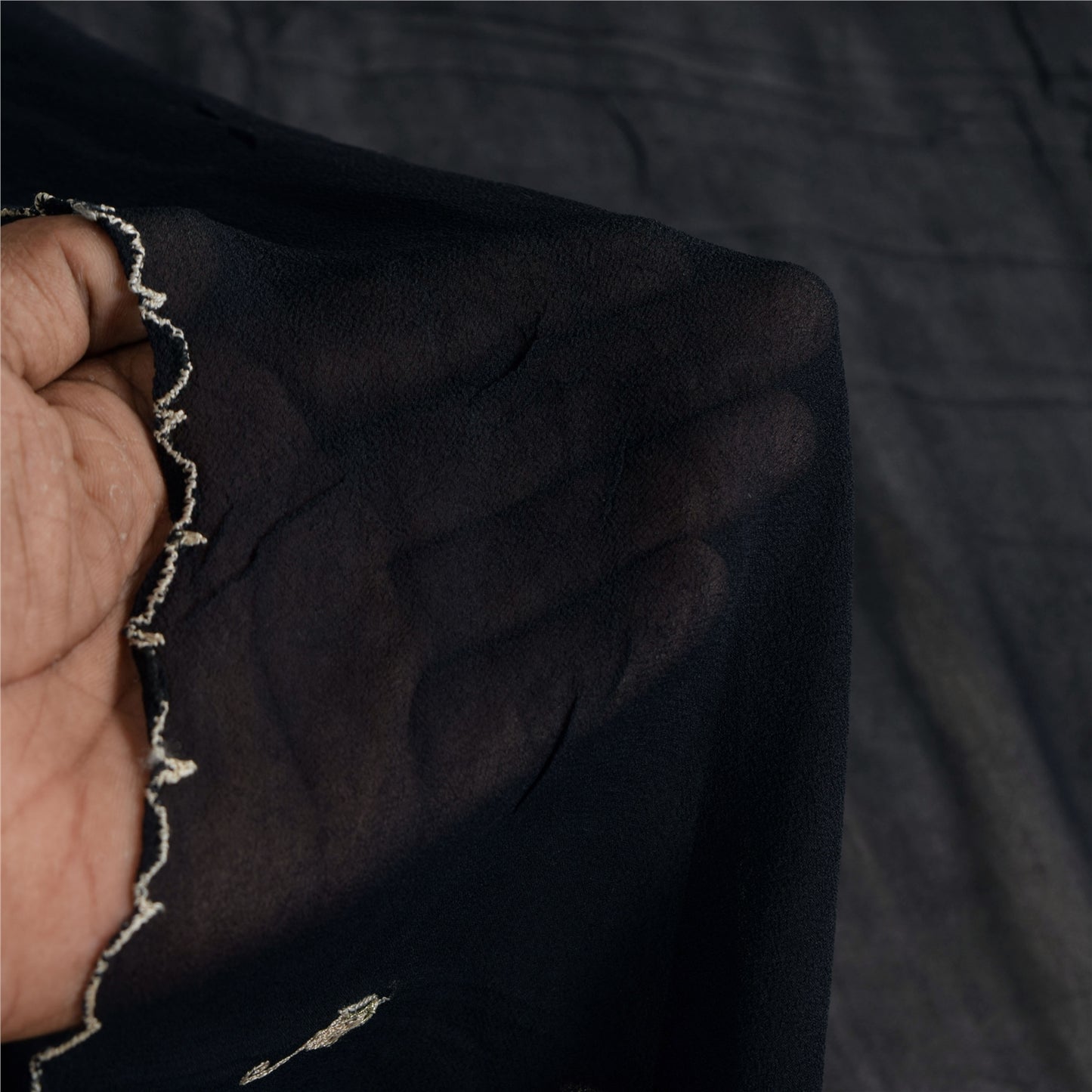 Sanskriti Vintage Long Dupatta/Stole Pure Georgette Black Hand Embroidered Veil