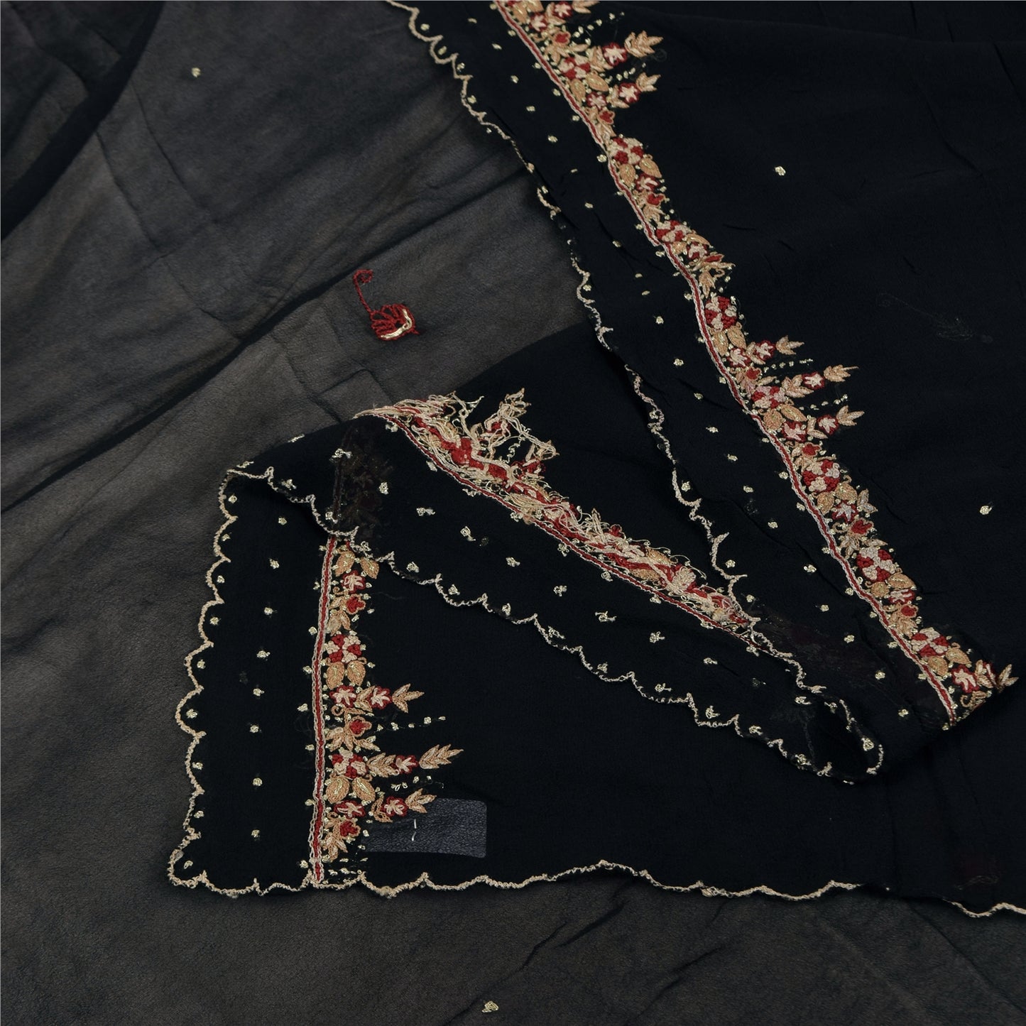 Sanskriti Vintage Long Dupatta/Stole Pure Georgette Black Hand Embroidered Veil