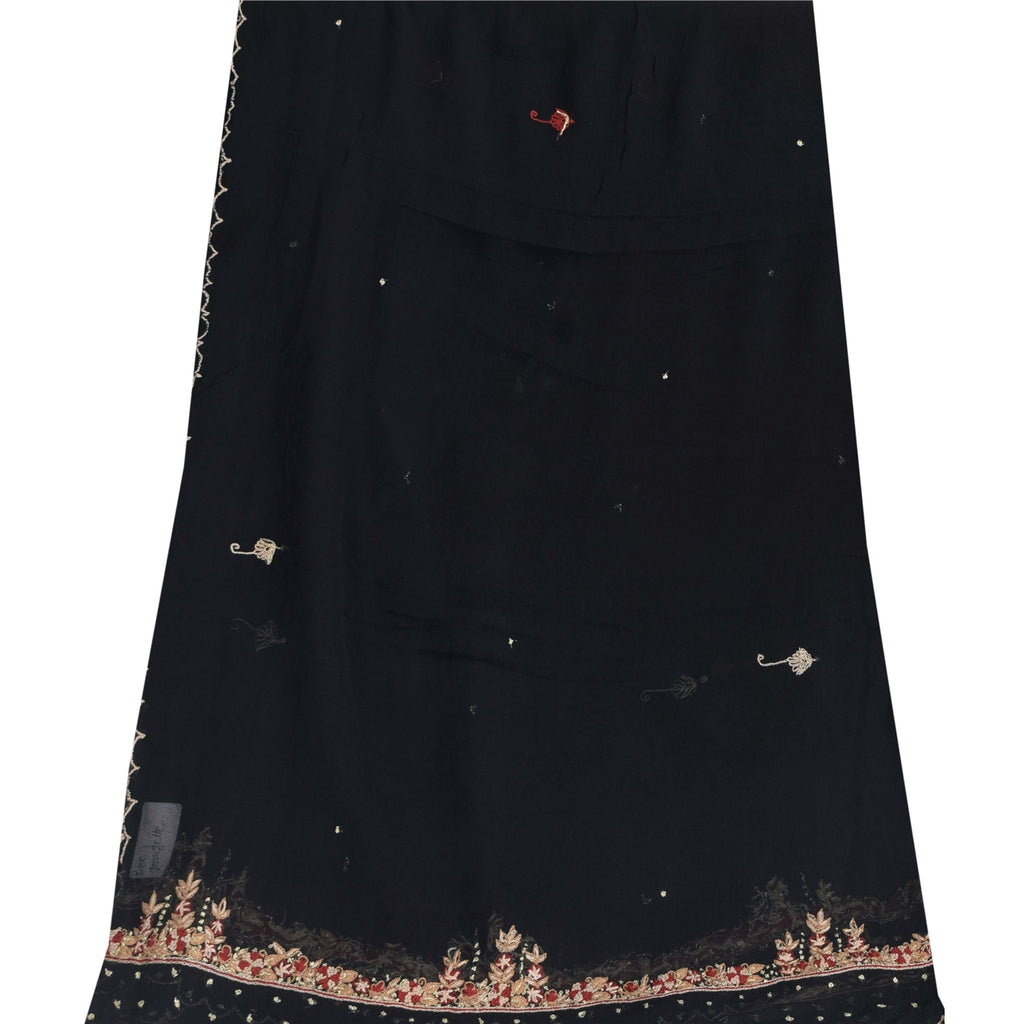 Sanskriti Vintage Long Dupatta/Stole Pure Georgette Black Hand Embroidered Veil