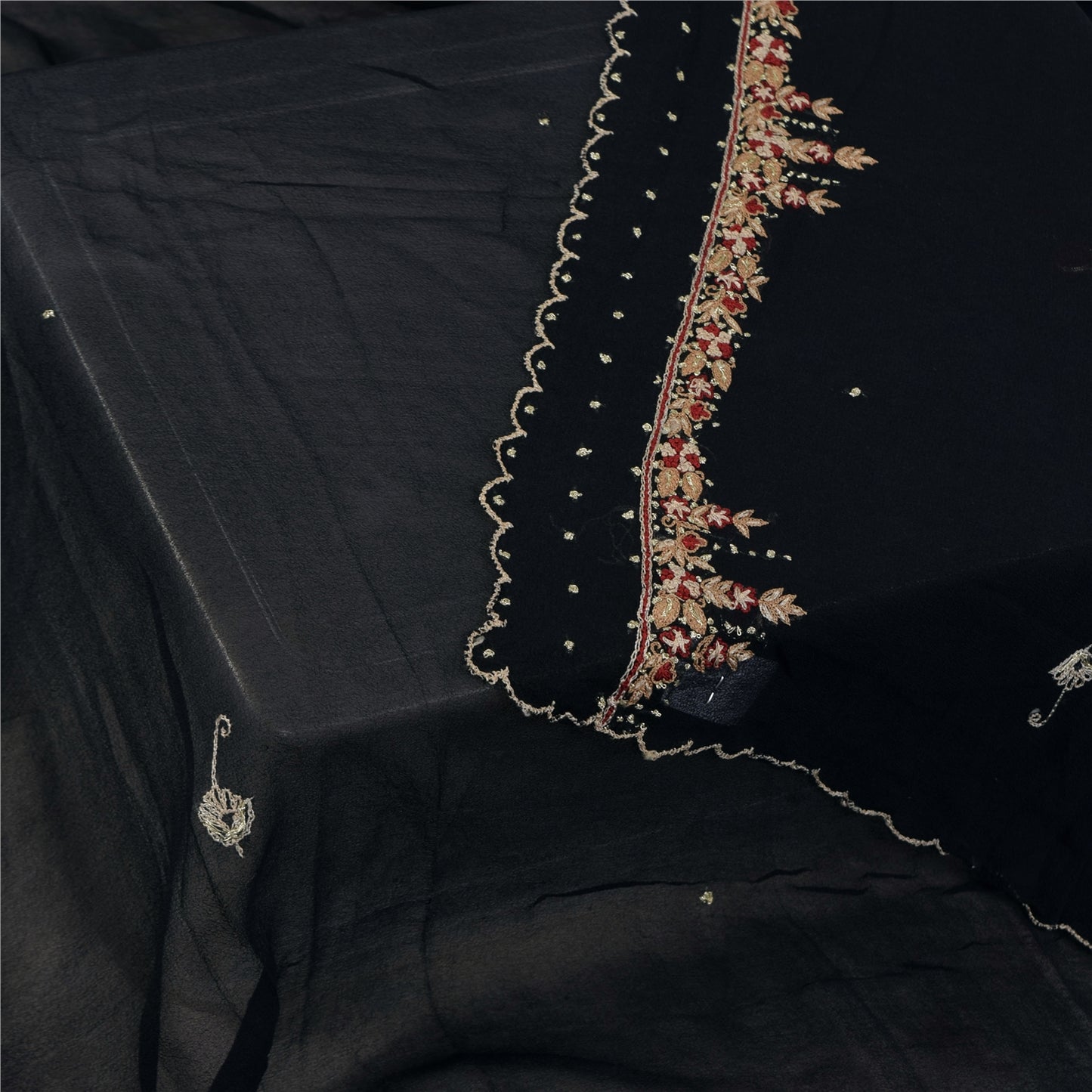 Sanskriti Vintage Long Dupatta/Stole Pure Georgette Black Hand Embroidered Veil