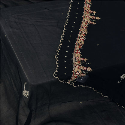 Sanskriti Vintage Long Dupatta/Stole Pure Georgette Black Hand Embroidered Veil