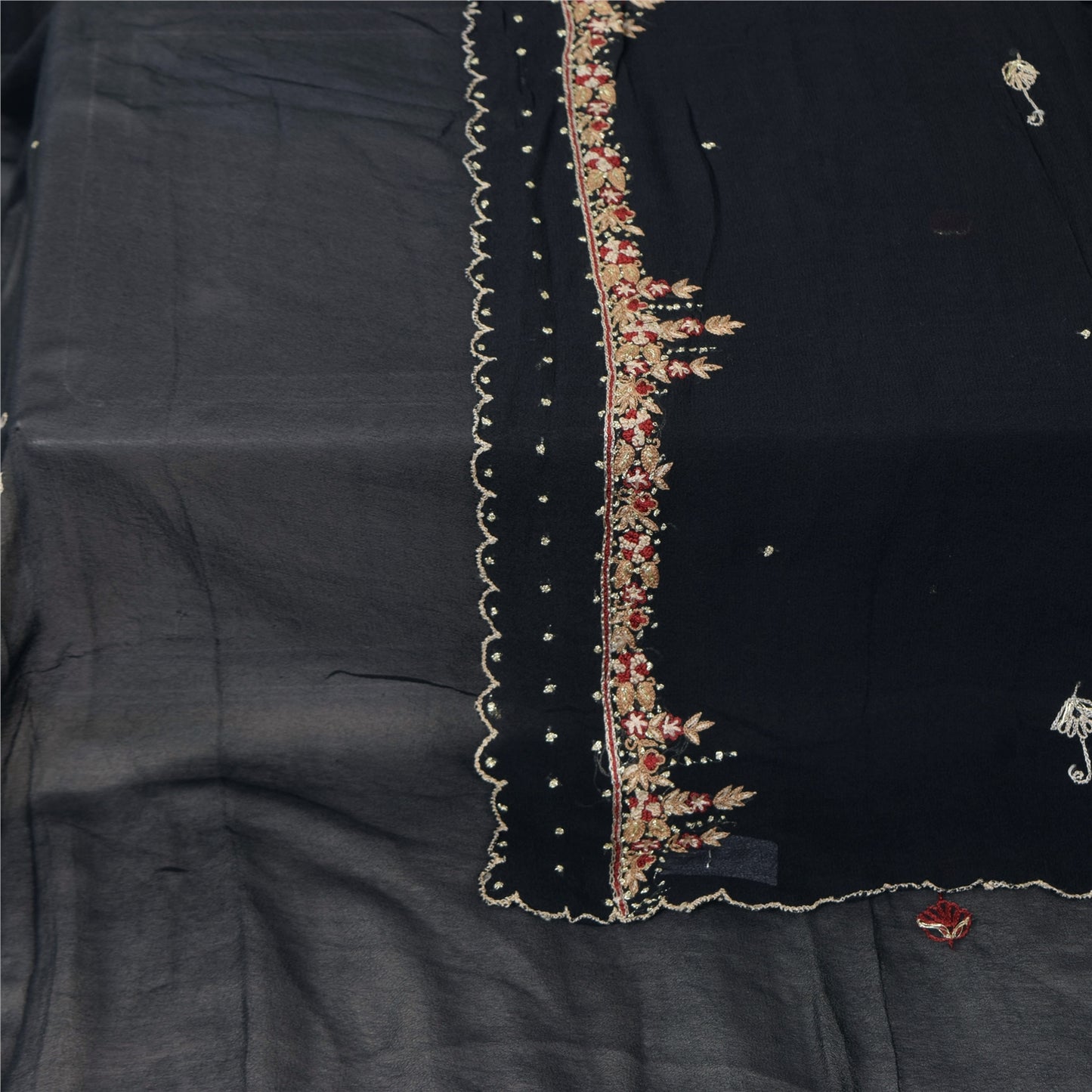 Sanskriti Vintage Long Dupatta/Stole Pure Georgette Black Hand Embroidered Veil