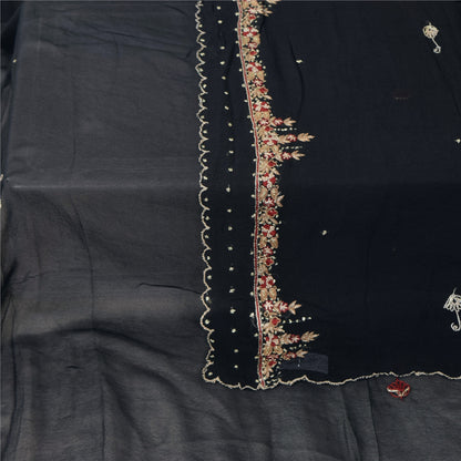 Sanskriti Vintage Long Dupatta/Stole Pure Georgette Black Hand Embroidered Veil