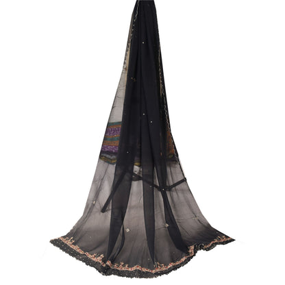 Sanskriti Vintage Long Dupatta/Stole Pure Georgette Black Hand Embroidered Veil
