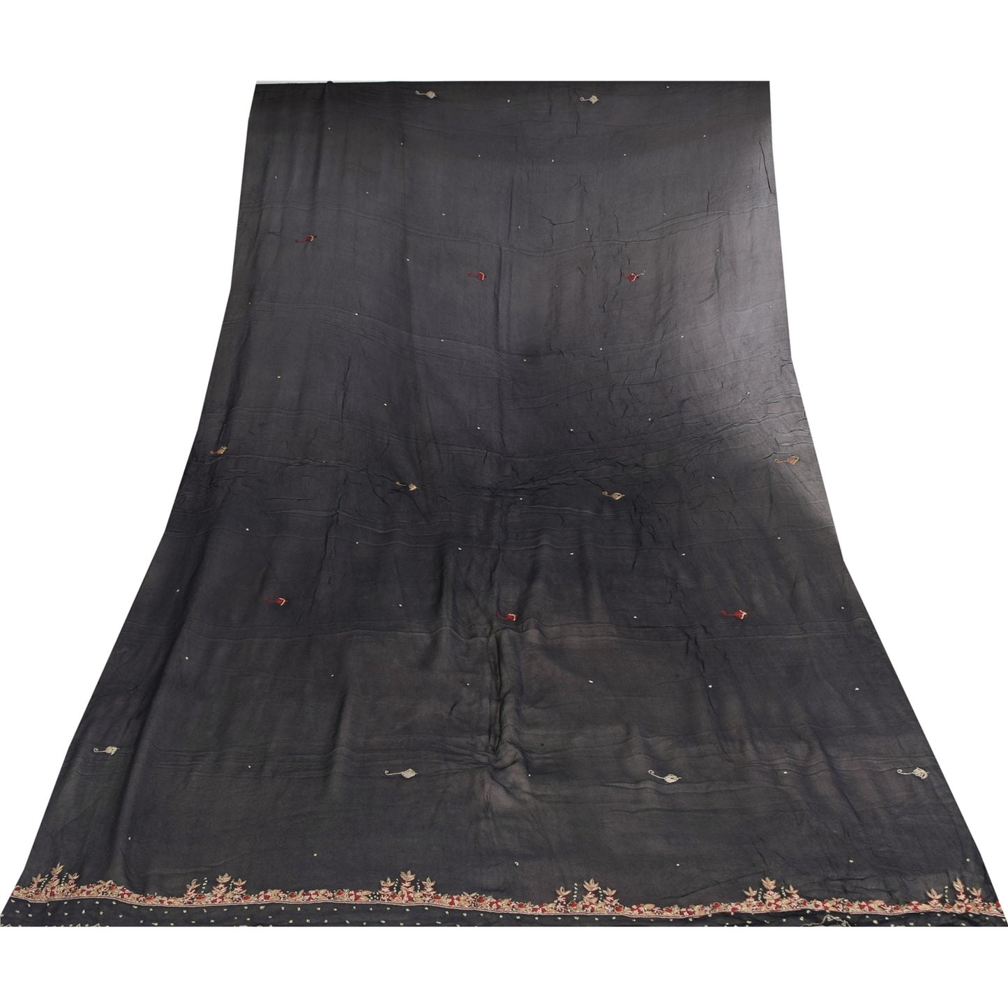 Sanskriti Vintage Long Dupatta/Stole Pure Georgette Black Hand Embroidered Veil