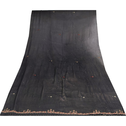 Sanskriti Vintage Long Dupatta/Stole Pure Georgette Black Hand Embroidered Veil