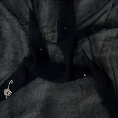 Sanskriti Vintage Long Dupatta/Stole Pure Georgette Black Hand Embroidered Veil