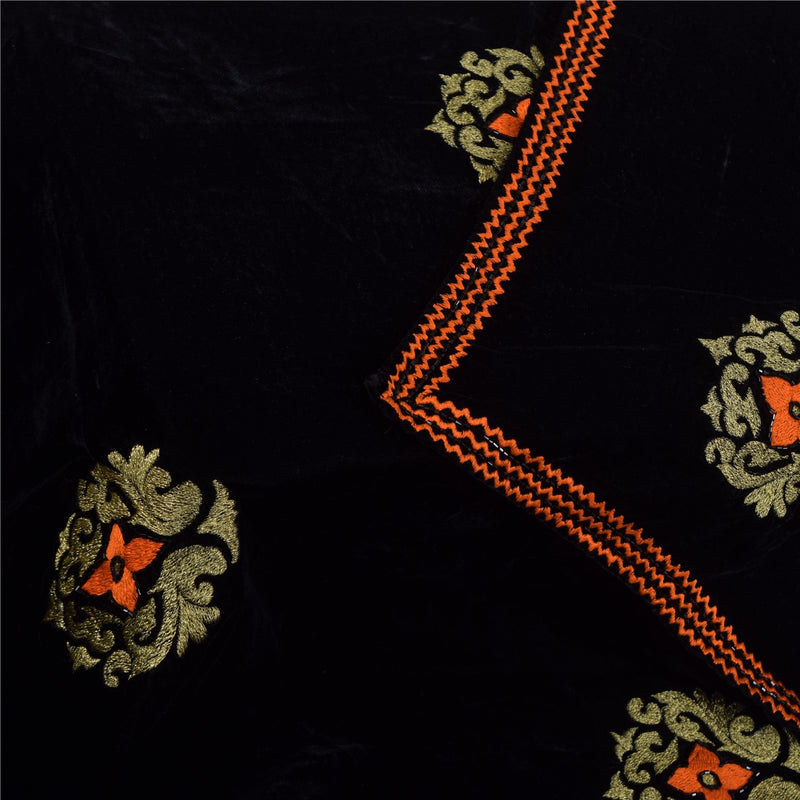Sanskriti Vintage Black Velvet Dupatta Long Stole Hand Beaded Golden Zari Thread Neck Veil