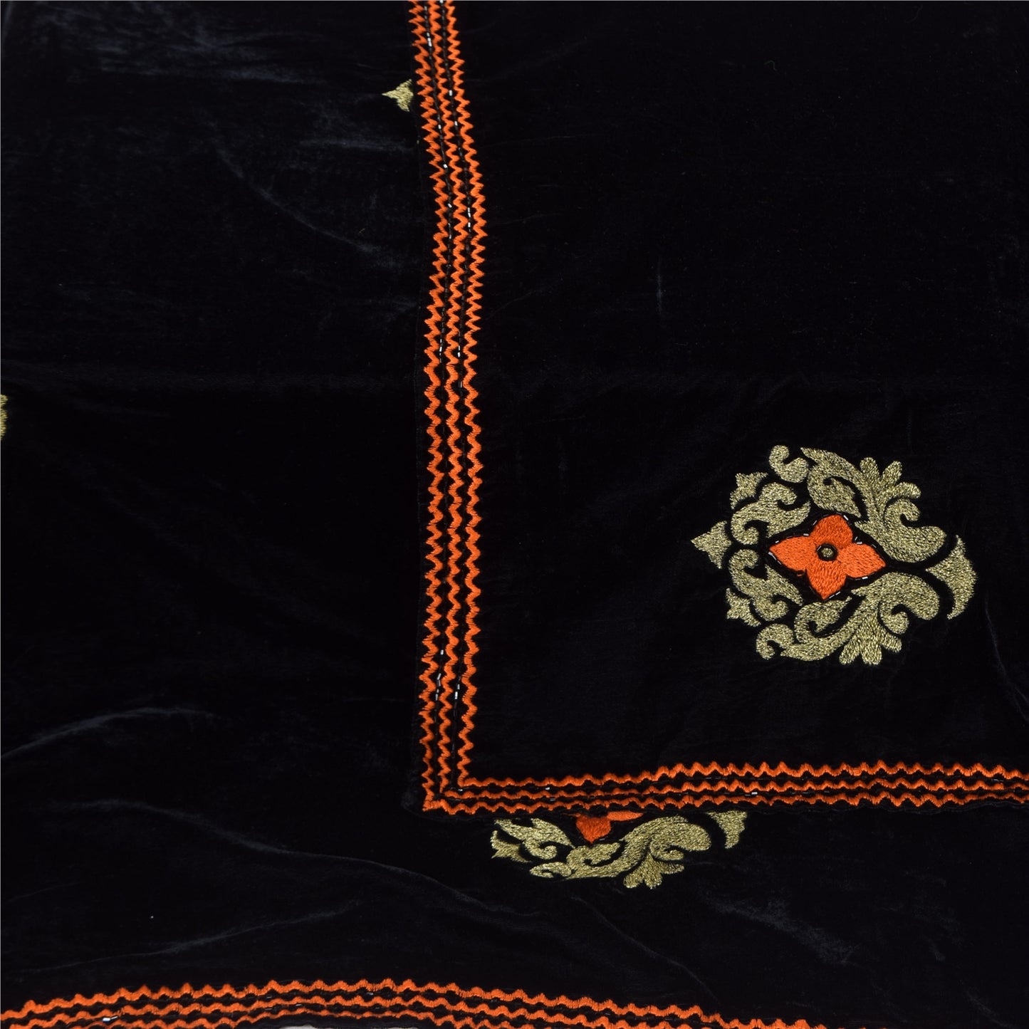 Sanskriti Vintage Ivory/Orange Dupatta Long Stole Pure Silk Hand Beaded Veil