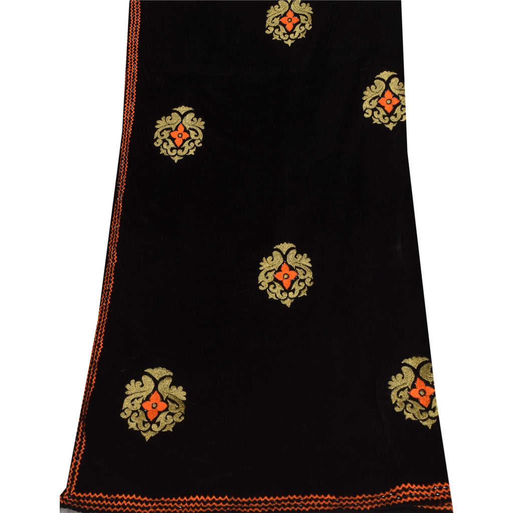 Sanskriti Vintage Ivory/Orange Dupatta Long Stole Pure Silk Hand Beaded Veil