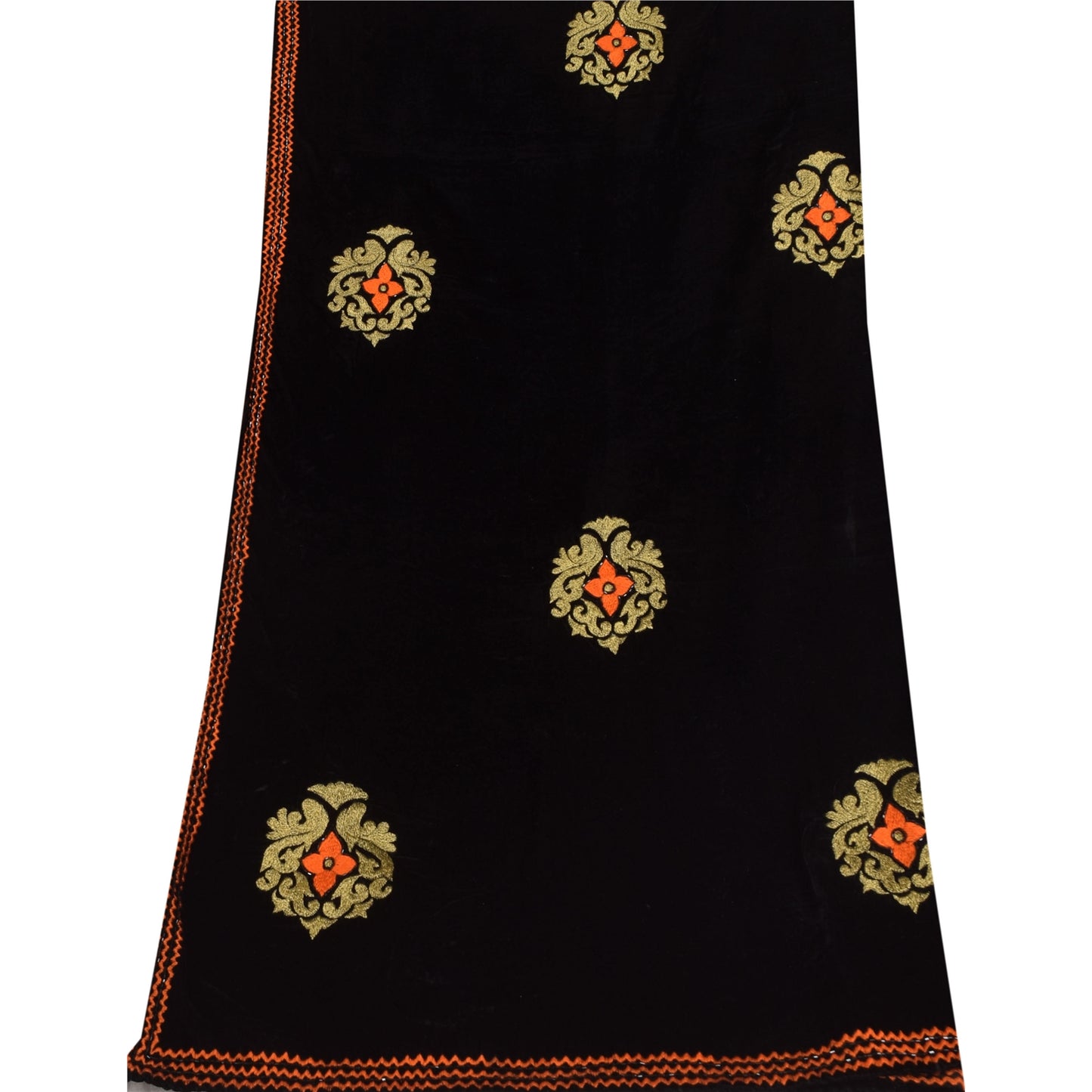 Sanskriti Vintage Ivory/Orange Dupatta Long Stole Pure Silk Hand Beaded Veil