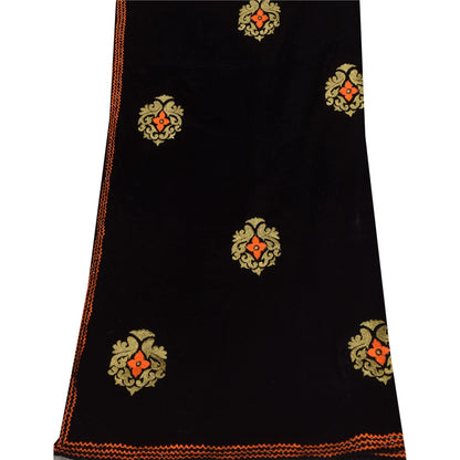 Sanskriti Vintage Ivory/Orange Dupatta Long Stole Pure Silk Hand Beaded Veil