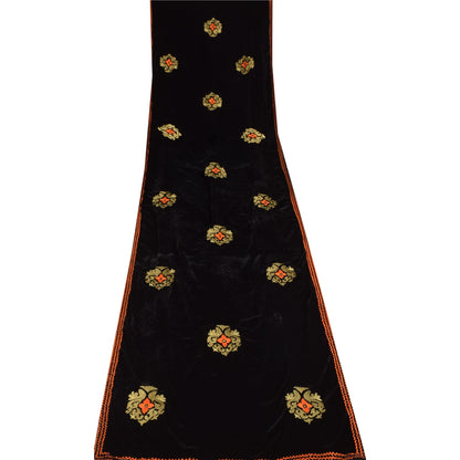 Sanskriti Vintage Ivory/Orange Dupatta Long Stole Pure Silk Hand Beaded Veil