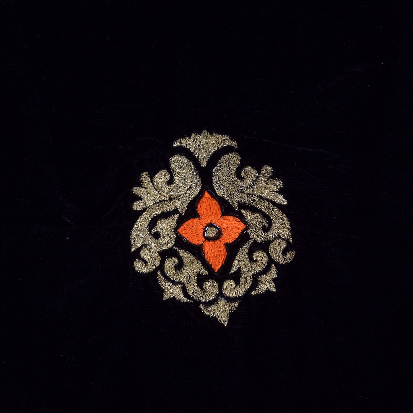 Sanskriti Vintage Ivory/Orange Dupatta Long Stole Pure Silk Hand Beaded Veil