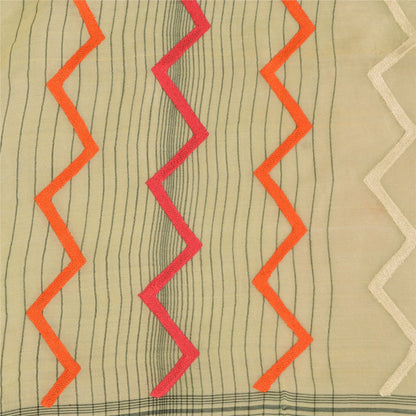 Sanskriti Vintage Ivory Dupatta Long Stole Cotton Silk Embroidered Wrap Veil