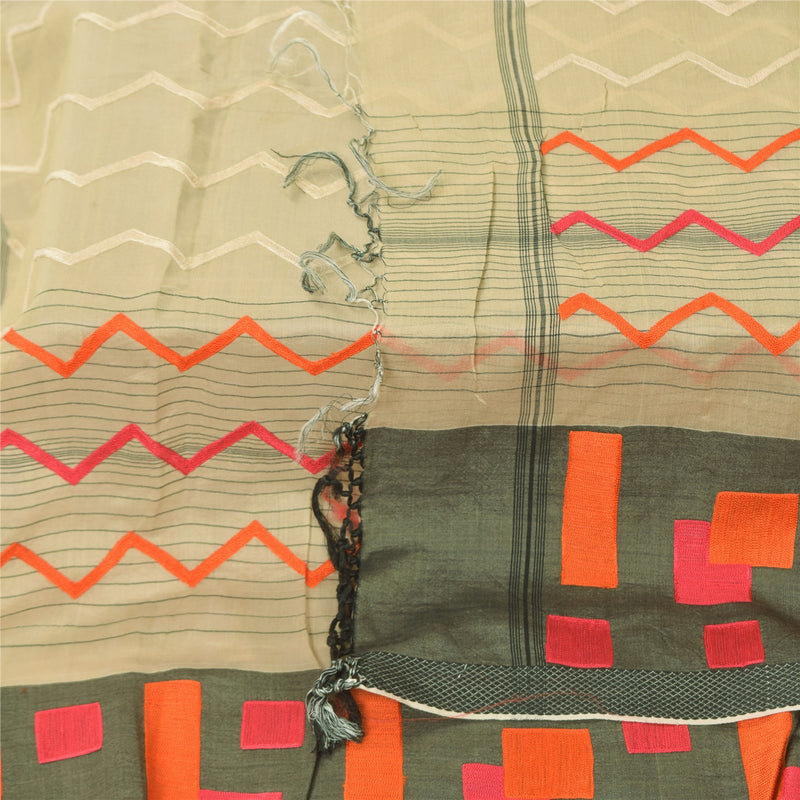Sanskriti Vintage Elfenben Dupatta Lang Stola Bomuld Silke Broderet Wrap Slør