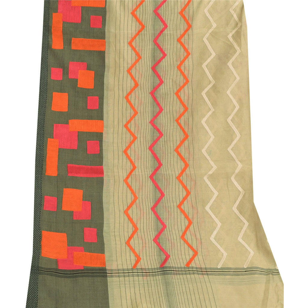 Sanskriti Vintage Ivory Dupatta Long Stole Cotton Silk Embroidered Wrap Veil