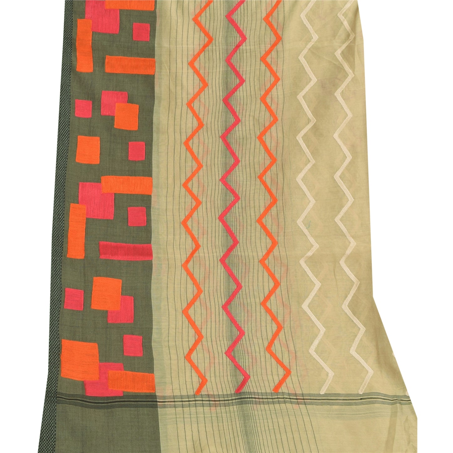 Sanskriti Vintage Ivory Dupatta Long Stole Cotton Silk Embroidered Wrap Veil