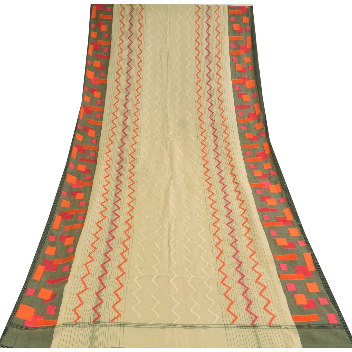 Sanskriti Vintage Ivory Dupatta Long Stole Cotton Silk Embroidered Wrap Veil
