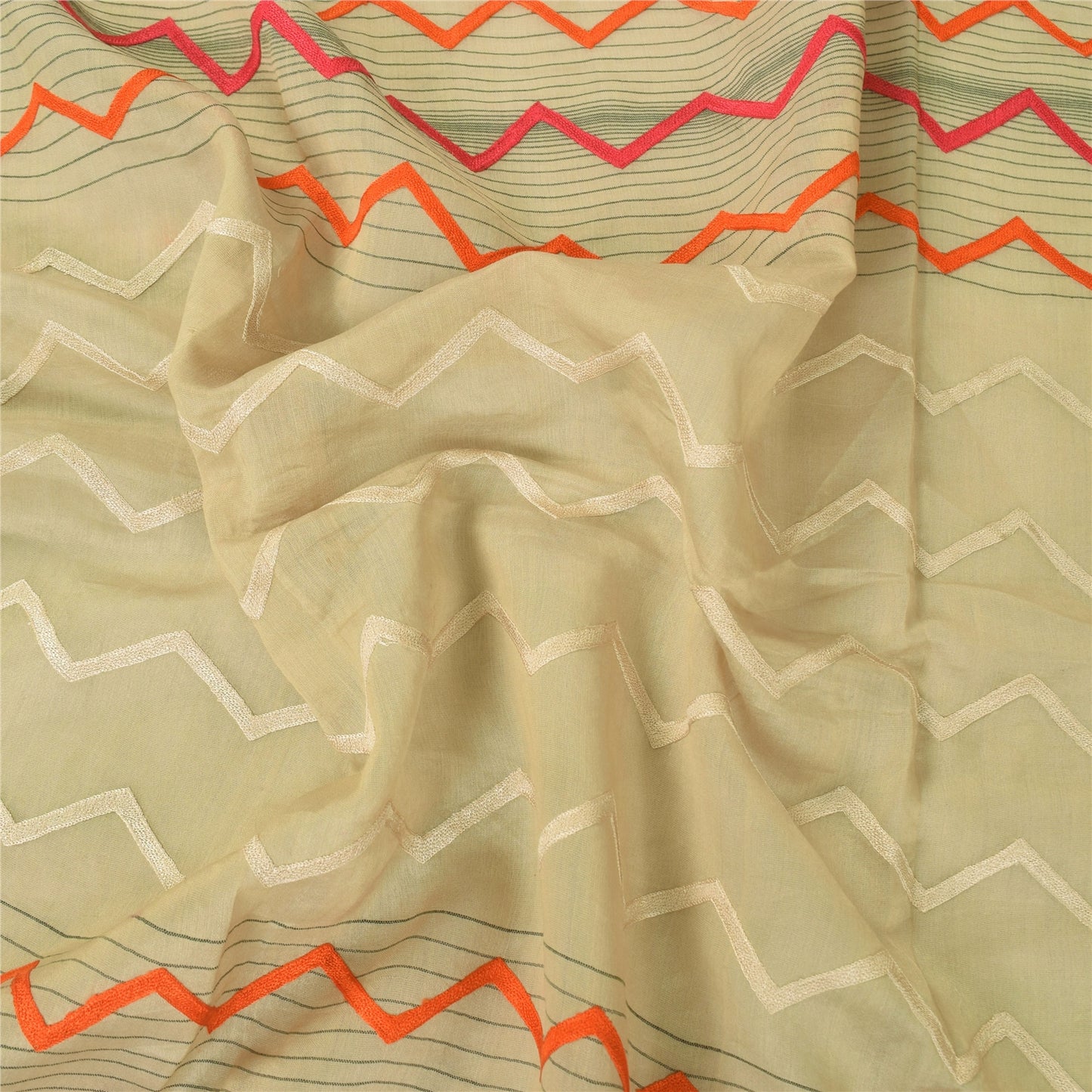 Sanskriti Vintage Ivory Dupatta Long Stole Cotton Silk Embroidered Wrap Veil