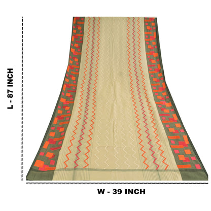 Sanskriti Vintage Ivory Dupatta Long Stole Cotton Silk Embroidered Wrap Veil