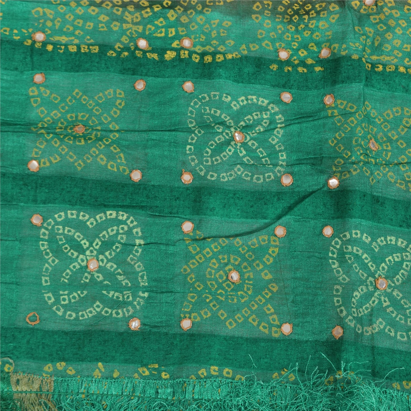 Sanskriti Vintage Brown/Green Dupatta Long Stole Pure Silk Bandhani Printed Veil