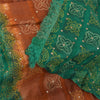 Sanskriti Vintage Brown/Green Dupatta Long Stole Pure Silk Bandhani Printed Veil