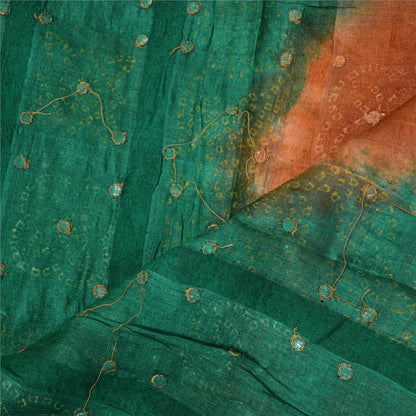 Sanskriti Vintage Brown/Green Dupatta Long Stole Pure Silk Bandhani Printed Veil