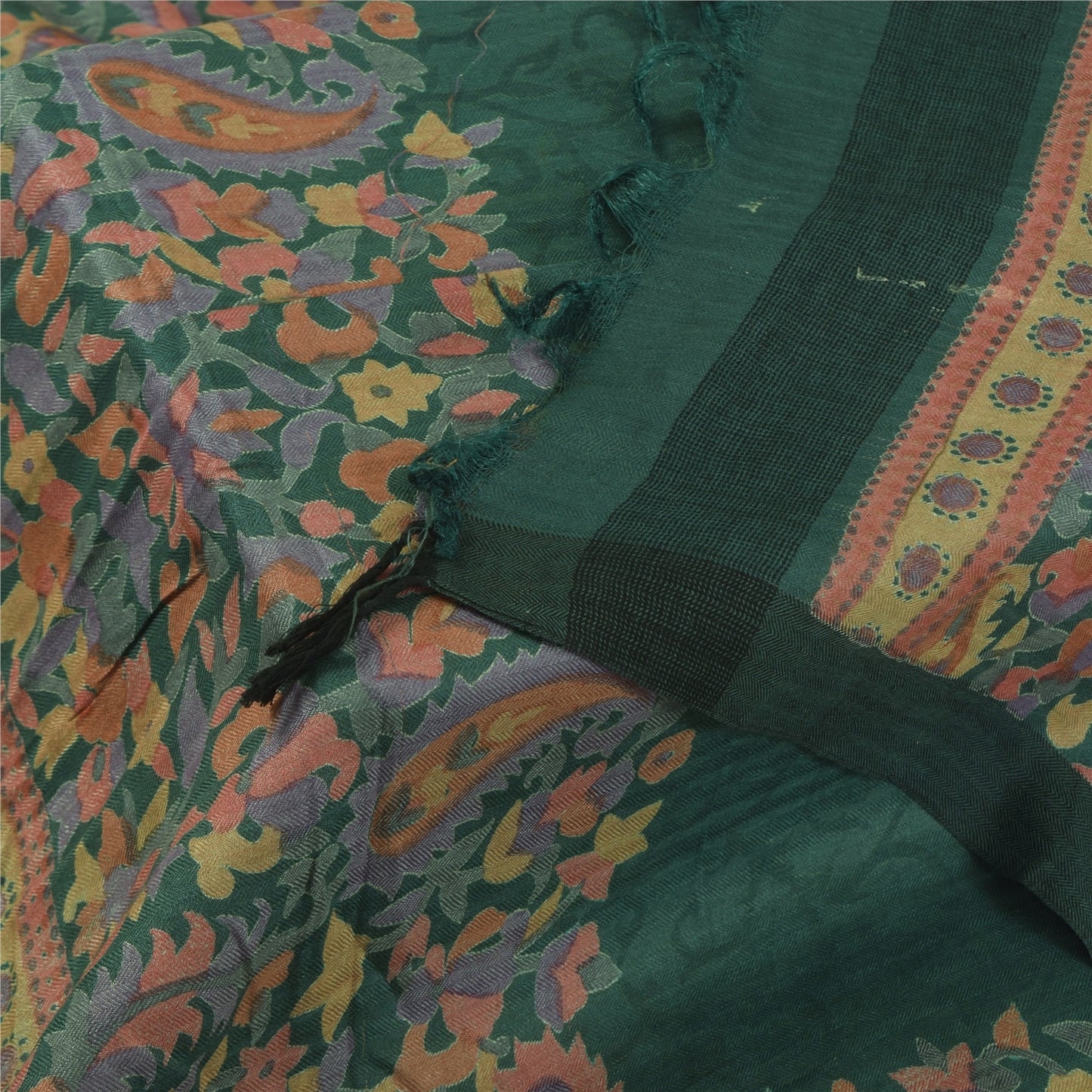 Sanskriti Vintage Indian Green Dupatta Long Stole Cotton Silk Printed Wrap Veil