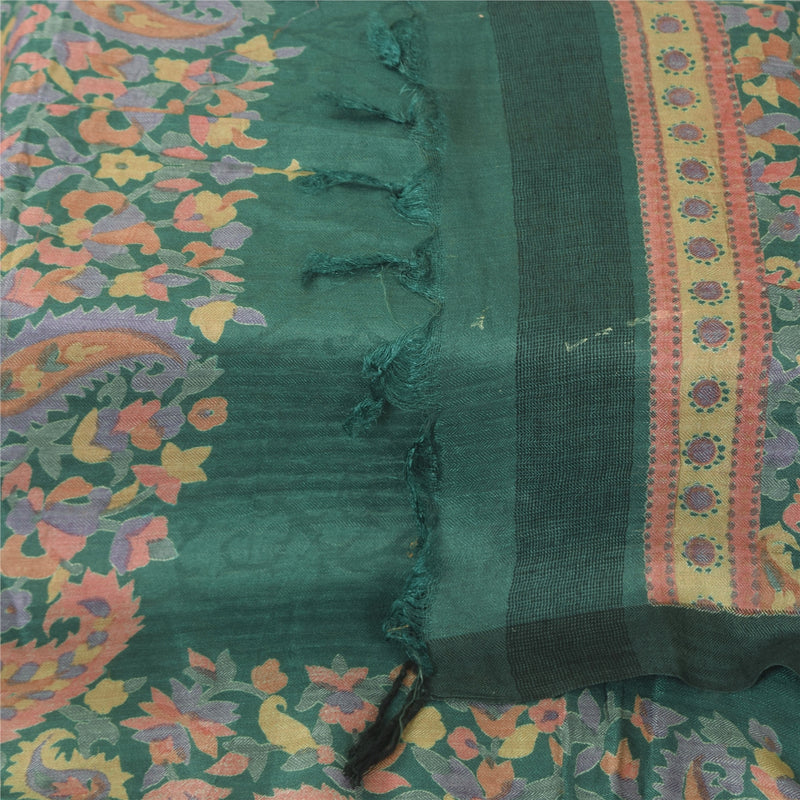 Sanskriti Vintage Indisk Grøn Dupatta Lang Stola Bomuld Silke Trykt Wrap Slør