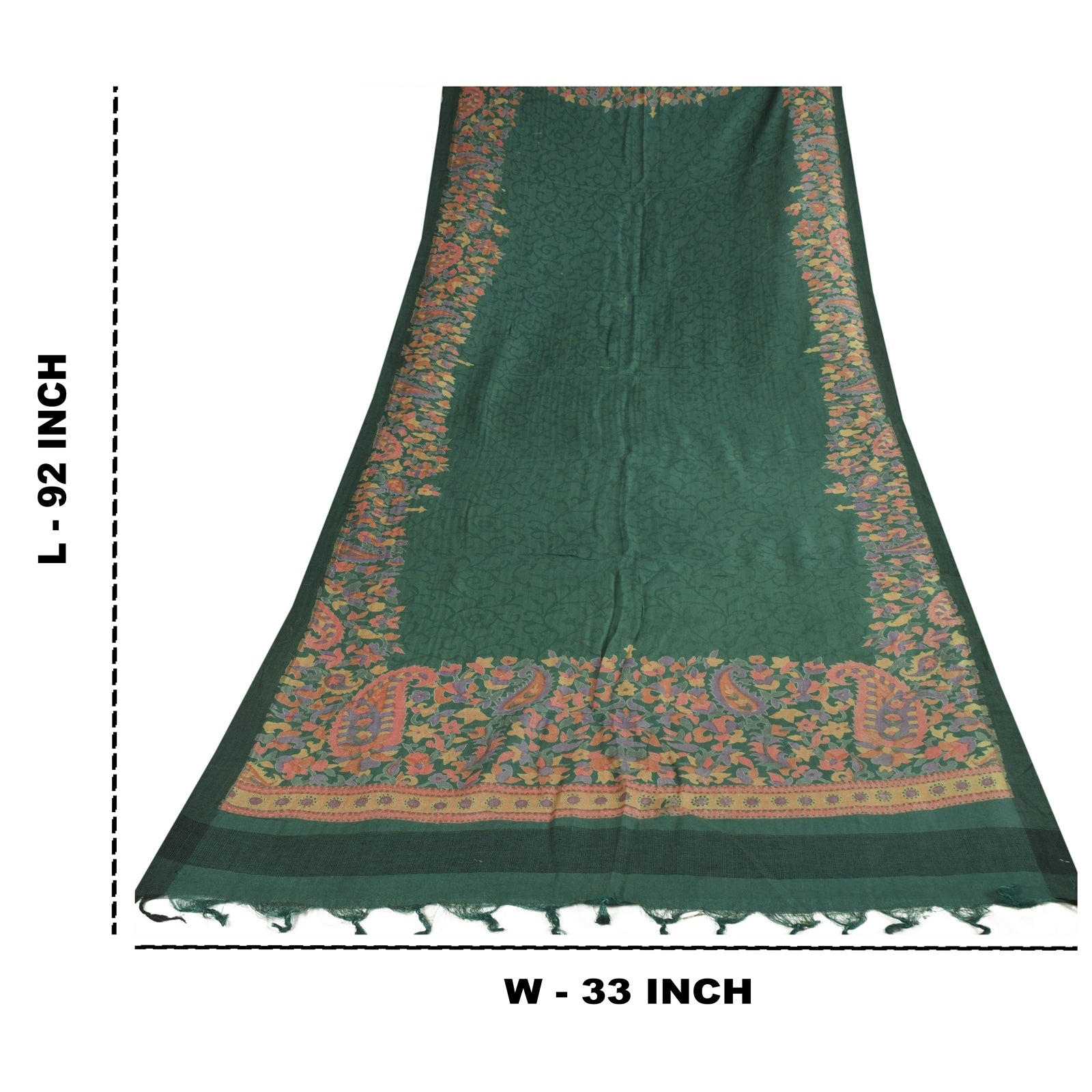 Sanskriti Vintage Indisk Grøn Dupatta Lang Stola Bomuld Silke Trykt Wrap Slør