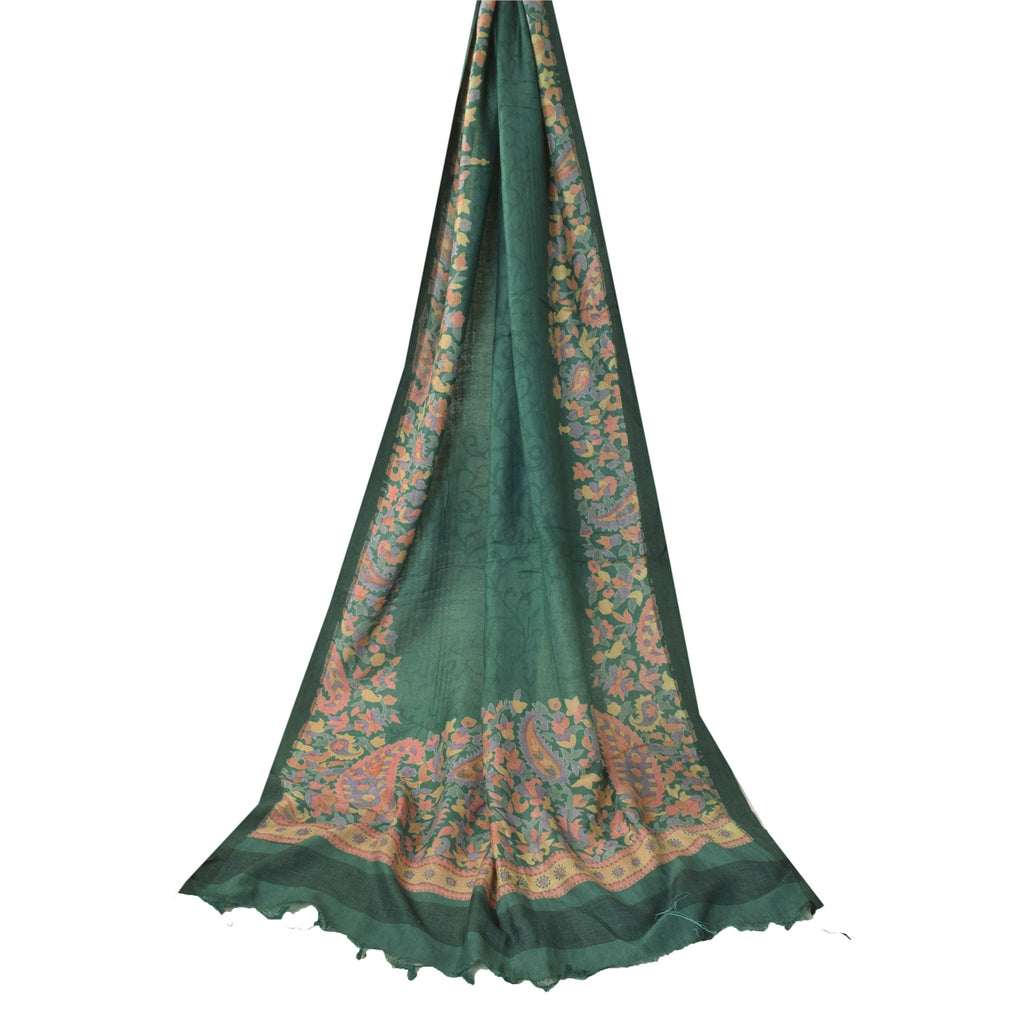 Sanskriti Vintage Indisk Grøn Dupatta Lang Stola Bomuld Silke Trykt Wrap Slør