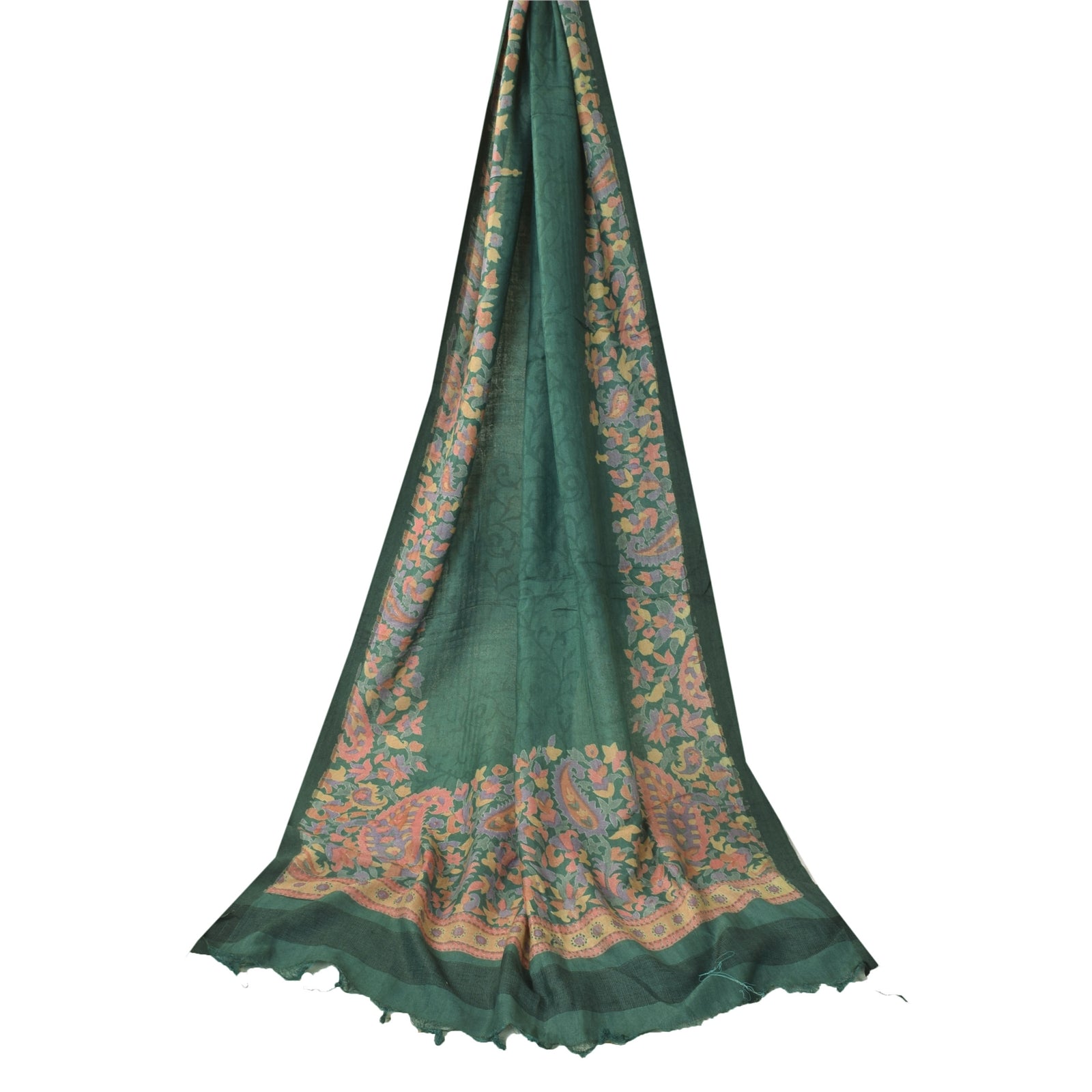 Sanskriti Vintage Indisk Grøn Dupatta Lang Stola Bomuld Silke Trykt Wrap Slør