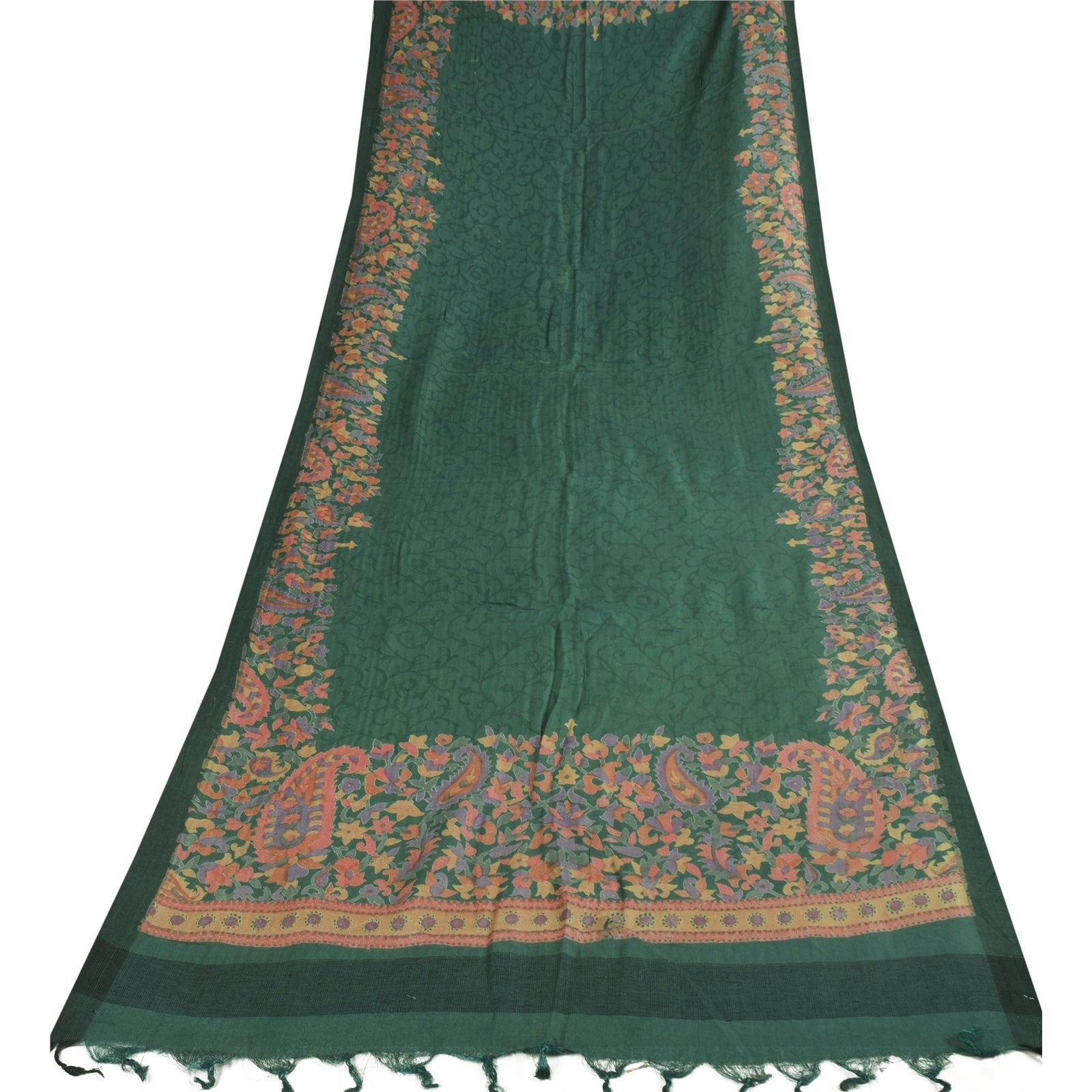 Sanskriti Vintage Indisk Grøn Dupatta Lang Stola Bomuld Silke Trykt Wrap Slør
