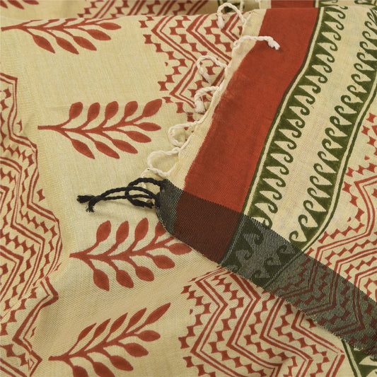 Sanskriti Vintage Long Dupatta/Stole Pure Woolen Cream Hand Block Printed Veil