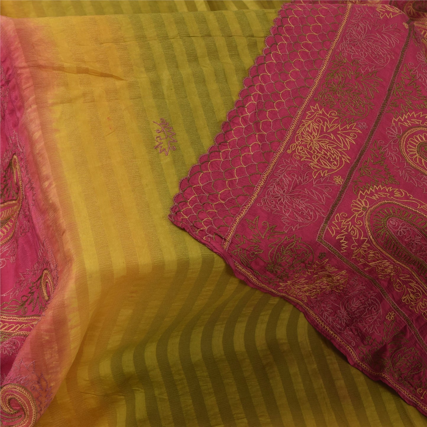 Sanskriti Vintage Long Dupatta/Stole Pure Silk Embroidery Woven Green Scarf Veil