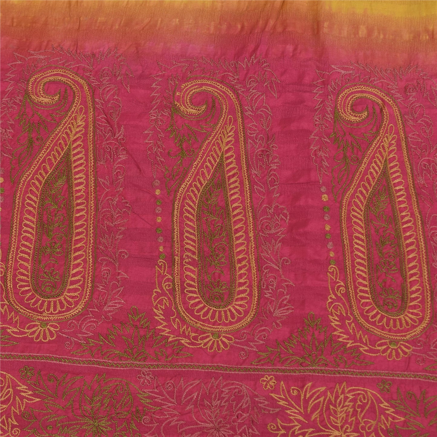 Sanskriti Vintage Long Dupatta/Stole Pure Silk Embroidery Woven Green Scarf Veil